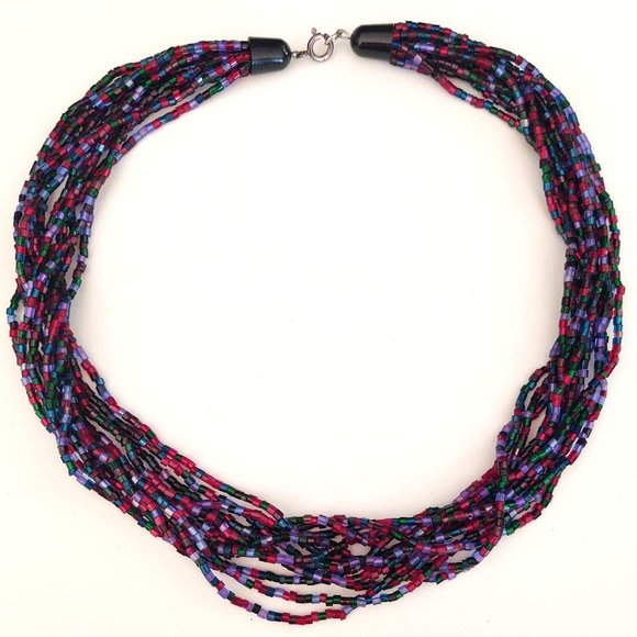 Multi strand multi colored bugle bead necklace - Picture 10 of 12